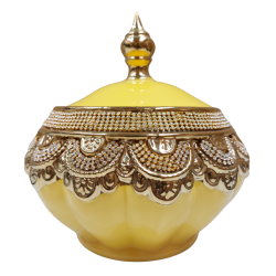 Sopera Porcelana Ochun 21 x 23 cm Diamantes (Amarilla con dorado)